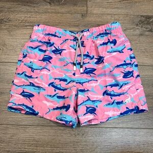 Kids' Pink Shark Print Swim Trunks-Surf Cuz